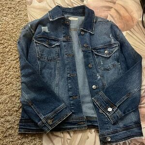 NWOT Altar’d State distressed denim jean jacket in dark wash blue